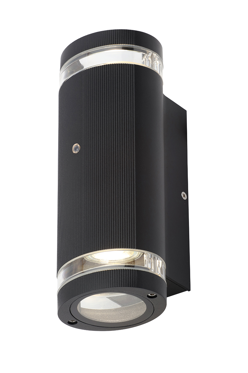 Helix 2 Light Up and Down Outdoor Cylinder Wall Light with Photocell Black